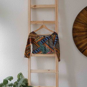 Colorful Print Cropped Long Sleeve Shirt
